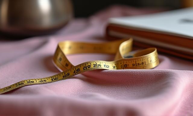 Close up of luxury fabric and gold measuring tape