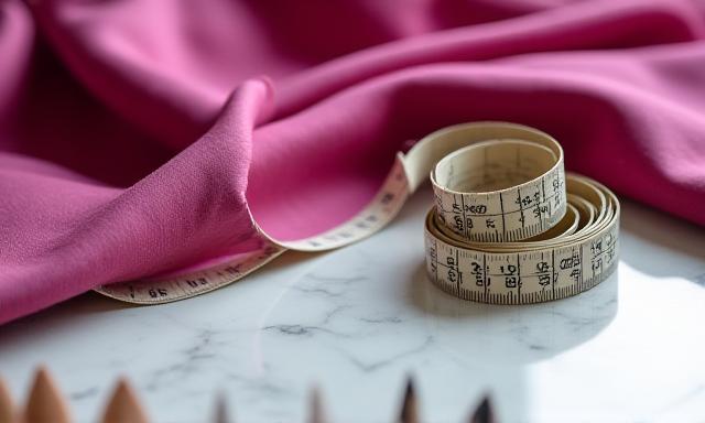 Close up of luxury silk fabric and drafting tools
